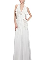 A-line Halter Sleeveless Chiffon/Silk Cocktail Floor Length Beaded  Backless Evening Dress/Homecoming Dress/Pageant Dress/Prom Dress/Party Dress/Wedding Dress  With Pearls