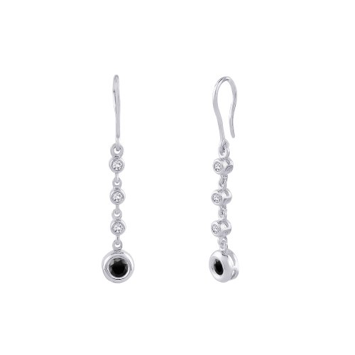 10K White Gold 1/4 ct. Black and White Diamond Bezel Set Dangle Earrings