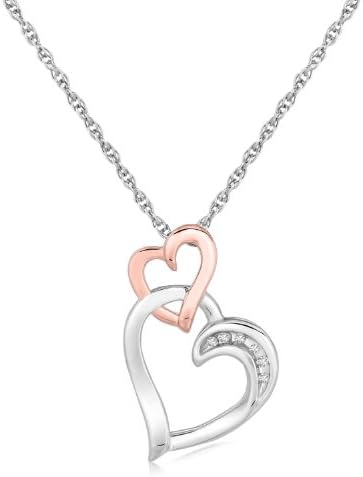 Sterling Silver Cascading Dual Heart Diamond Accented Pendant (.03 ct t.w.)