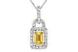 1 Carat Yellow Sapphire and Diamond 14K White Gold Pendant w/Chain
