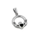 Sterling Silver Celtic Claddagh Black Onyx Inlay Heart Charm Pendant