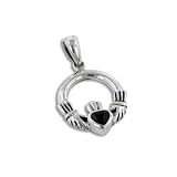 Sterling Silver Celtic Claddagh Black Onyx Inlay Heart Charm Pendant