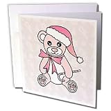 Janna Salak Designs Teddy Bears - Christmas Cute Pink Teddy Bear with Santa hat - Greeting Cards-6 Greeting Cards with envelopes