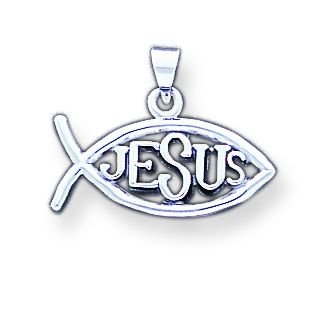 14k White Gold Jesus Fish Pendant