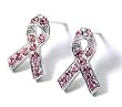Beautiful Pink Ribbon Crystal Stud Charm Earrings Silver Tone Comes Gift Boxed