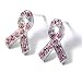 Beautiful Pink Ribbon Crystal Stud Charm Earrings Silver Tone Comes Gift Boxed
