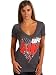 UFC Women's Octaheart Short Sleeve Deep V-Neck T-Shirt (Charcoal, Small)