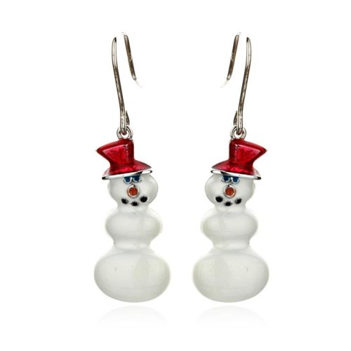 Sterling Silver Cubic Zirconia Snowman Earrings by Cheline