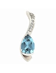 14K White Gold Pear Cut Aquamarine and Diamond Pendant -- LIFETIME WARRANTY