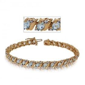 14k Yellow Gold Tennis Bracelet w Aquamarine and Diamonds by GemAffair
