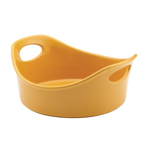 Rachael Ray Stoneware 1-1/2-Quart Round Bubble and Brown Baker, Yellow