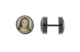 Anodized Black Stainless Steel Fake Plugs with Jesus - 16g Wire - 8mm - Sold as a Pair
