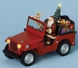 Christmas Decor 6" H Santa in Jeep Figurine Musical Ornament.