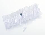 White Satin Bridal Garter with Blue Flower Ornament