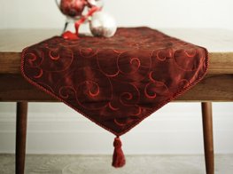 Classic Red Table Runner 90 - Embroidered Taffeta