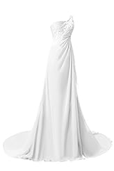 Sexy One Shoulder Chiffon 2016  Beaded Lace Applique Backless Evening Dress/Prom Dress/Party Dress/Wedding Dress  with a Court Train  With Rhinestones