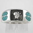 Southwestern Style Buffalo Ring in Sterling Silver with Turquoise Chip Inlay for Men or Women, Size 8, #10134