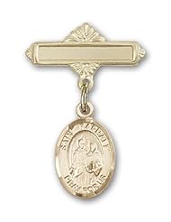 14K Gold Baby Badge with St. Raphael the Archangel Charm and Polished Badge Pin