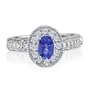 Tanzanite Jewelry: Glamorous Antique Style .89ct Oval Tanzanite and Diamond Fashion Ring in 14k White Gold | Fine Gemstone Jewelry