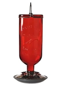 Perky-Pet 8109-2 Antique Glass Bottle Hummingbird Feeder-16-Ounce Capacity, Red
