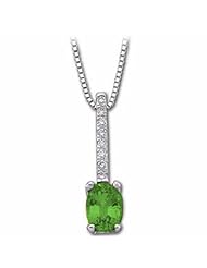 14K White Gold Oval Cut Tsavorite and Diamond Pendant -- LIFETIME WARRANTY