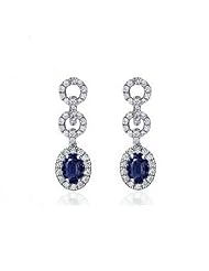 2.30Ct Oval Sapphire & Diamond Hoop Earrings 14K Gold
