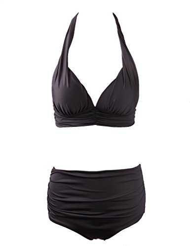 Surenow Womens Retro 50s swimwear Halter High Waist Bikini Swimsuit Bathing Suit