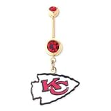 Kansas City Chiefs 316L Stainless Steel Belly Ring with Cubic Zirconia - Gold Plated - 14G - 5/8 Inch Bar Length - Sold Individually