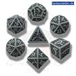 Q-Workshop Polyhedral 7-Die Set: Carved Skull Dice Set (Gray and Black)
