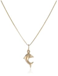 14k Yellow Gold Dolphin Pendant Necklace, 16"