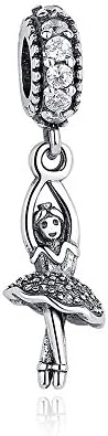 M Moonyounge 925 Sterling Silver Ballerina, Clear CZ Dangling Charms Fit Pandora Charm Bracelet&amp; Necklace