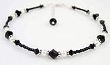 Black Tuxedo: Striking Sexy Jet Black Ankle Bracelets: Sterling Silver Handmade Adjustable Beaded Anklets