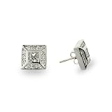 Large Sterling Silver Brilliant Cut Square Cz Studs