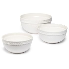DII Set of 3 White Lattice Ceramic Mixing Bowl- Mixed Sizes by DII