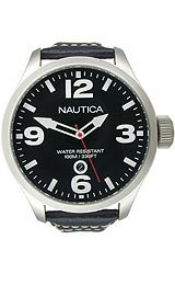 Nautica Men's N12561G BFD 101 Date Black Dial Black Leather Watch