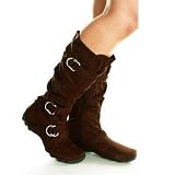 Brown Women's Flat Boots - Suede Slouch Scrunch Flat Shoes - Issac
