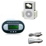 205 KIT W - WIRELESS RADIO FM TRANSMITTER WITH BUILT-IN USB CHARGING HUB + USB CAR OR PC CHARGER (Rechargeable Batteries Included) + WHITE VENT HOLDER