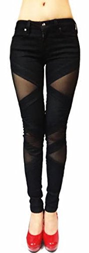 【並行輸入】 Frankie B 446D10065AA BONDAGE SKINNY BLACK スキニー パンツ デニム ブラックデニム ストレッチ 黒 メッシュ 異素材ミックス