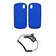 Blue Silicone Gel Skin Cover Case + Rapid Car Charger for Samsung Instinct S30 M810