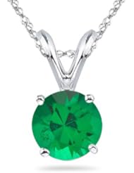 0.10 Cts of 3 mm AAA Round Natural Emerald Solitaire Pendant in 14K White Gold