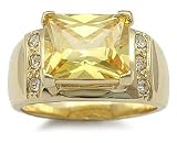 14k Gold Plated Solitaire Yellow Radiant Cut CZ Ring