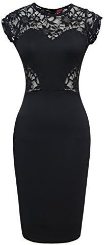 PAKULA Women's Sexy Sleeveless Lace Bodycon Pencil Cocktail Party Dress Black Large