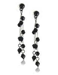1928 Jewelry Dainty Chain Hematite-Color with Jet Crystals Long Earrings