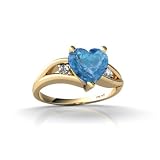 14K Yellow Gold Genuine Heart Blue Topaz and Diamond Ring