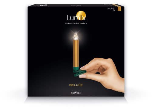 Krinner 74243 LUMIX DELUXE Basis-Set gold IR,10 goldfarbene, kabellose LED-Christbaumkerzen mit Infrarot-Fernbedienung & Batterien, in warm-wei&szlig;en ...