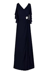 Plus Size A-line V-neck Elbow Length Sleeves Floor Length Chiffon Backless  Crystal Evening Dress/Mother-of-the-Bride Dress  With Ruffles