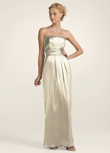 David's Bridal Bridesmaid Dresses Strapless Slim Charmeuse Gown with Ruched Waist Style F14227