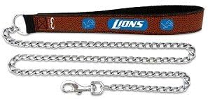 Detroit Lions Leather Chain Leash and Leather Collar Set Medium