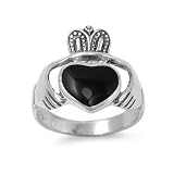 Sterling Silver Black Onyx Claddagh Ring Sizes 6 to 10