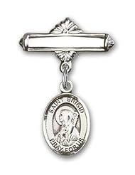 Sterling Silver Baby Badge with St. Brigid of Ireland Charm and Polished Badge Pin